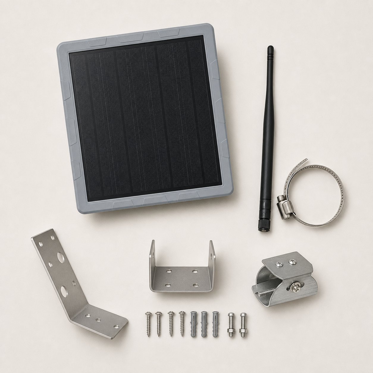 Farm-Mesh Repeater-Set mit Solarmodul, Antenne, Edelstahlhaltern und Schlauchschelle